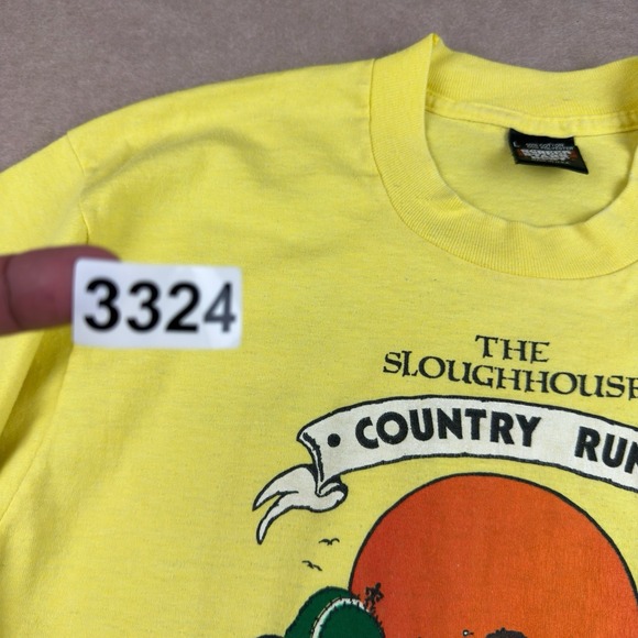 Vintage Screen Stars T-shirt‎ Mens L Yellow 1987 Country Run Graphics 80s SS USA - Picture 9 of 10